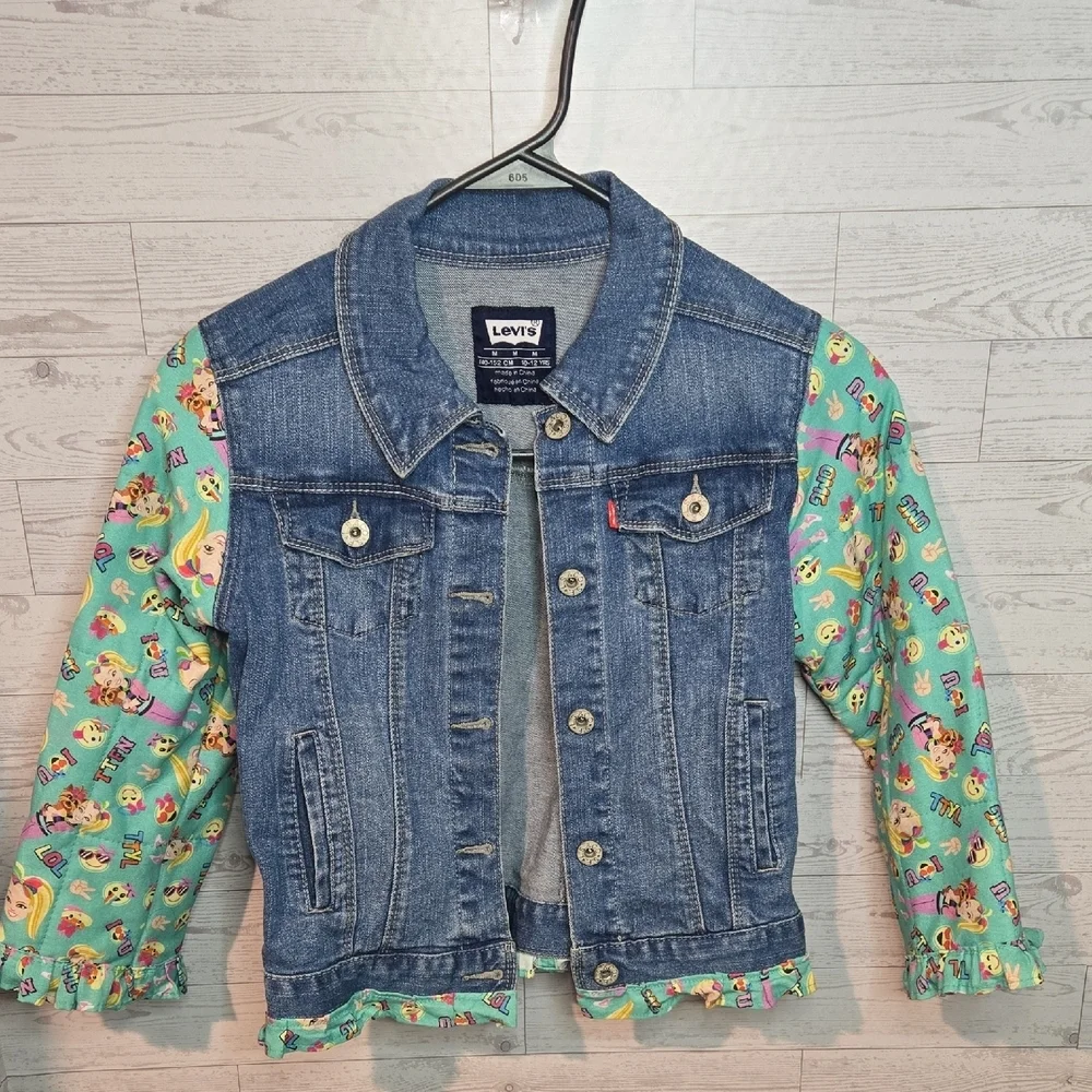 Levi's Kids Denim Jacket with Fun Patterned Sleeves Sz Medium 10-12yrs